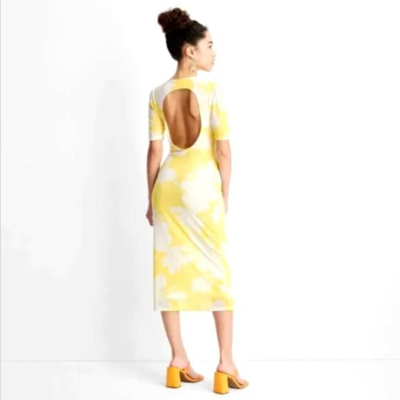 Floral Elbow-Sleeve Midi Mesh Dress Future Collective Gabriella Karefa 1X #277A - Picture 3 of 9